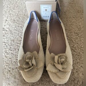 Rothy's Gold Flats with Elegant Floral Design